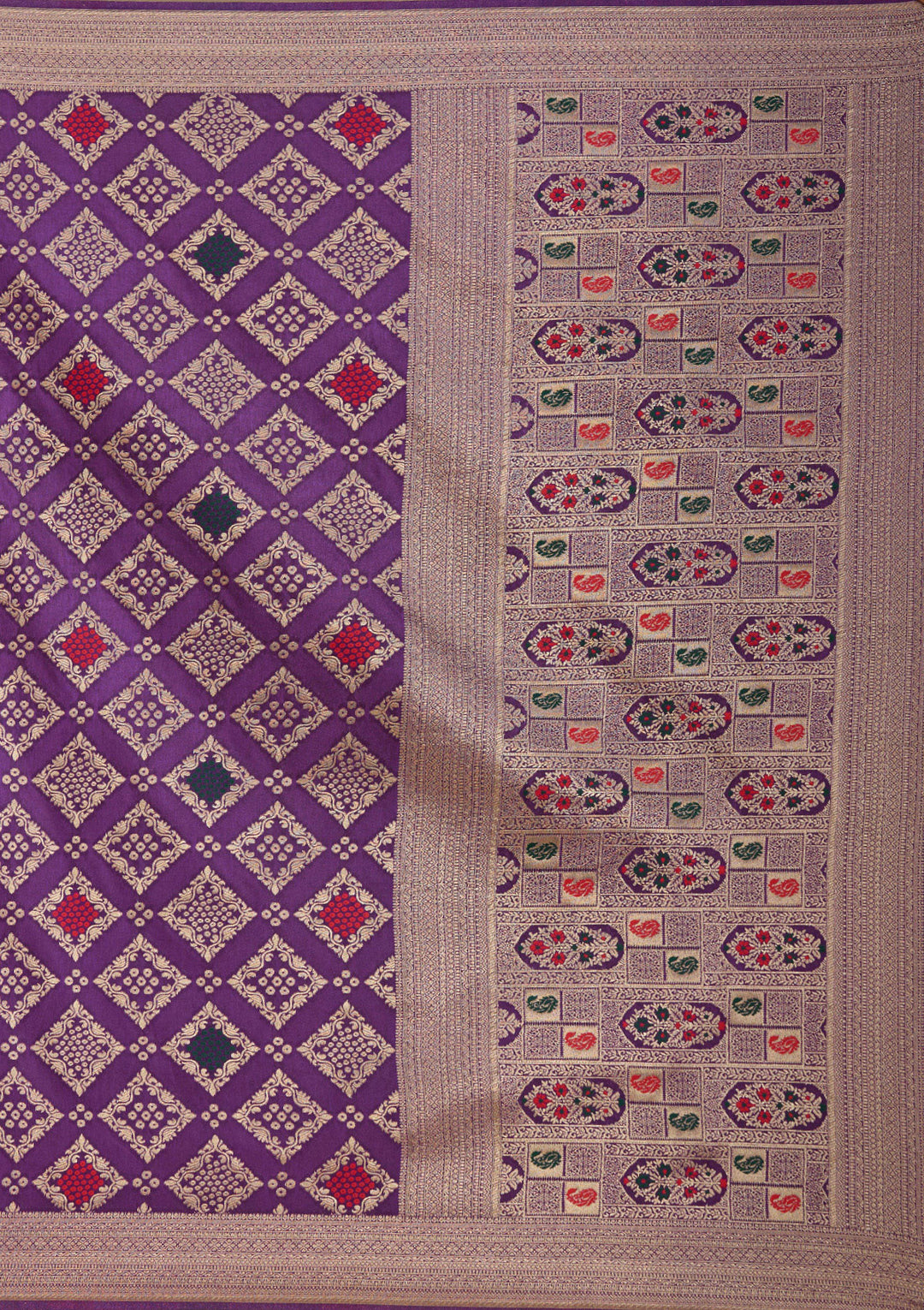 Violet Silk Jaal Zariwork Saree With Matching Blouse Piece