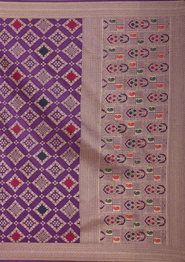 Violet Silk Jaal Zariwork Saree With Matching Blouse Piece