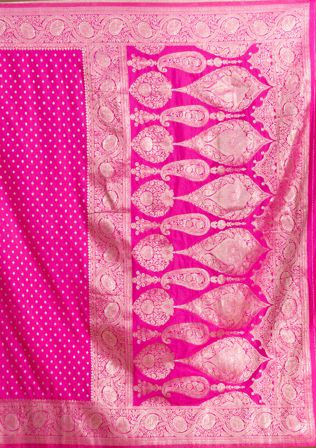 Magenta Pink Silk Buti Zariwork Saree With Matching Blouse Piece