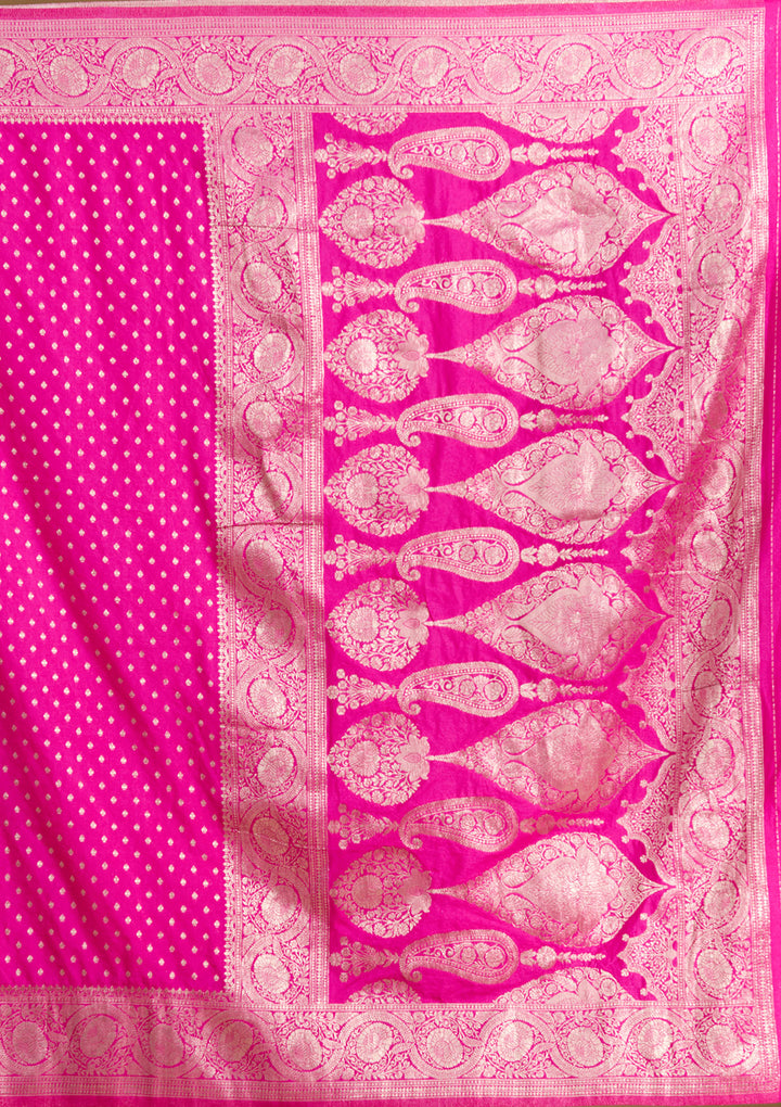 Magenta Pink Silk Buti Zariwork Saree With Matching Blouse Piece