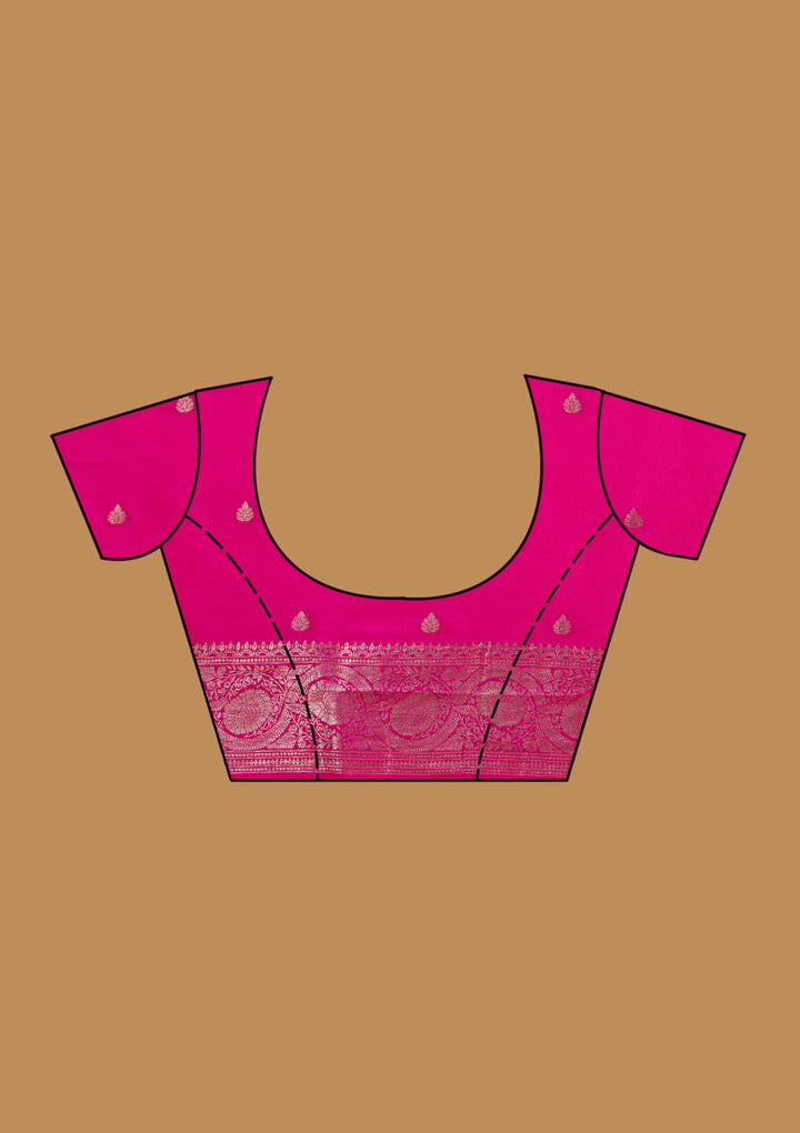 Magenta Pink Silk Buti Zariwork Saree With Matching Blouse Piece