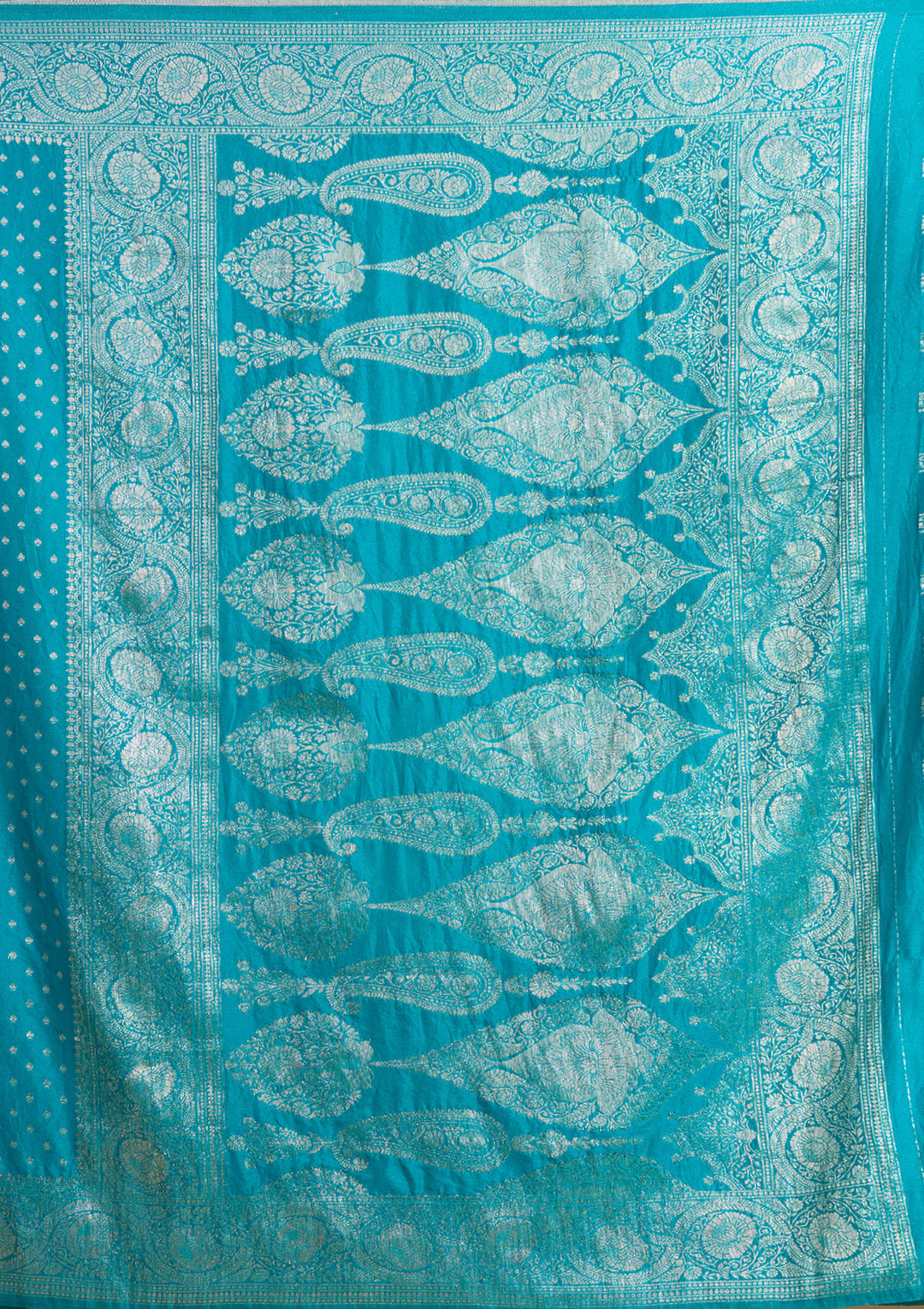 Peacock Blue Silk Buti Zariwork Saree With Matching Blouse Piece