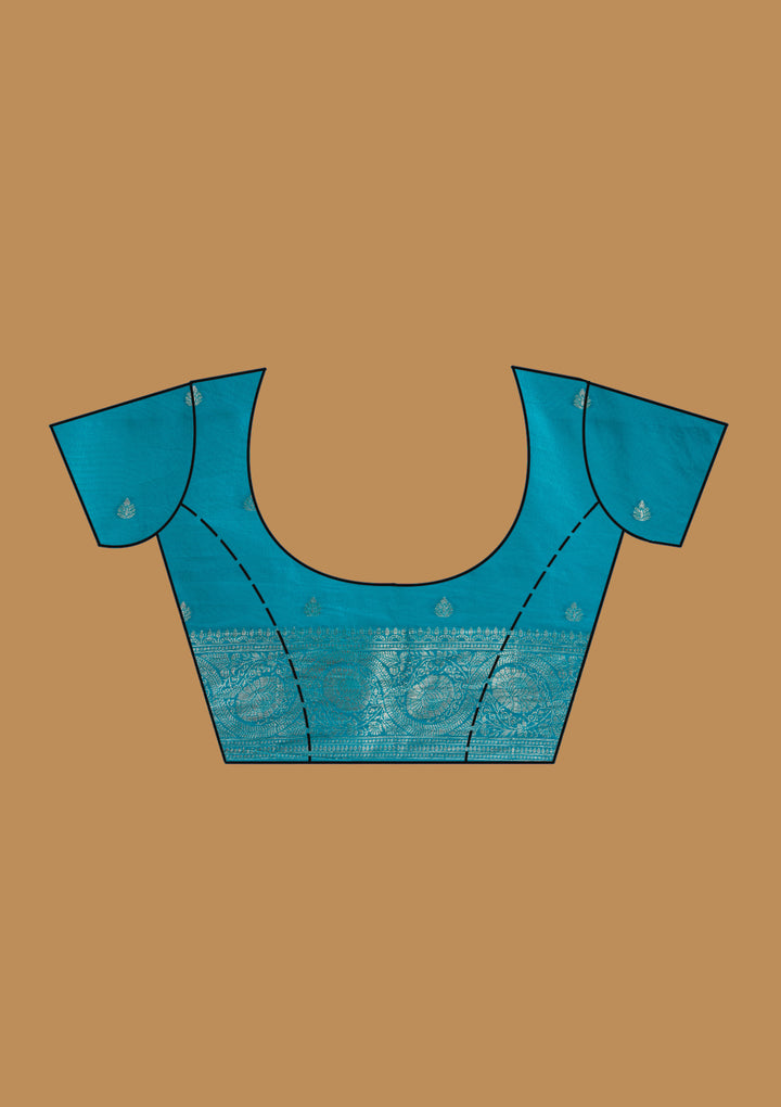 Peacock Blue Silk Buti Zariwork Saree With Matching Blouse Piece