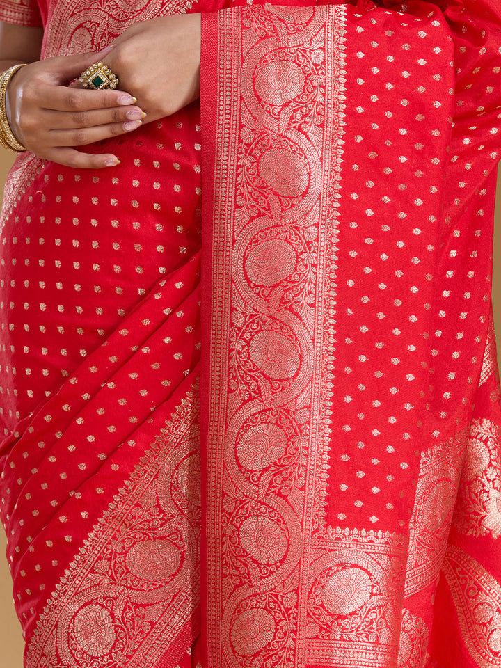 Red Silk Buti Zariwork Saree With Matching Blouse Piece