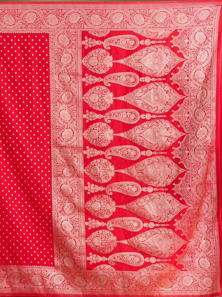 Red Silk Buti Zariwork Saree With Matching Blouse Piece
