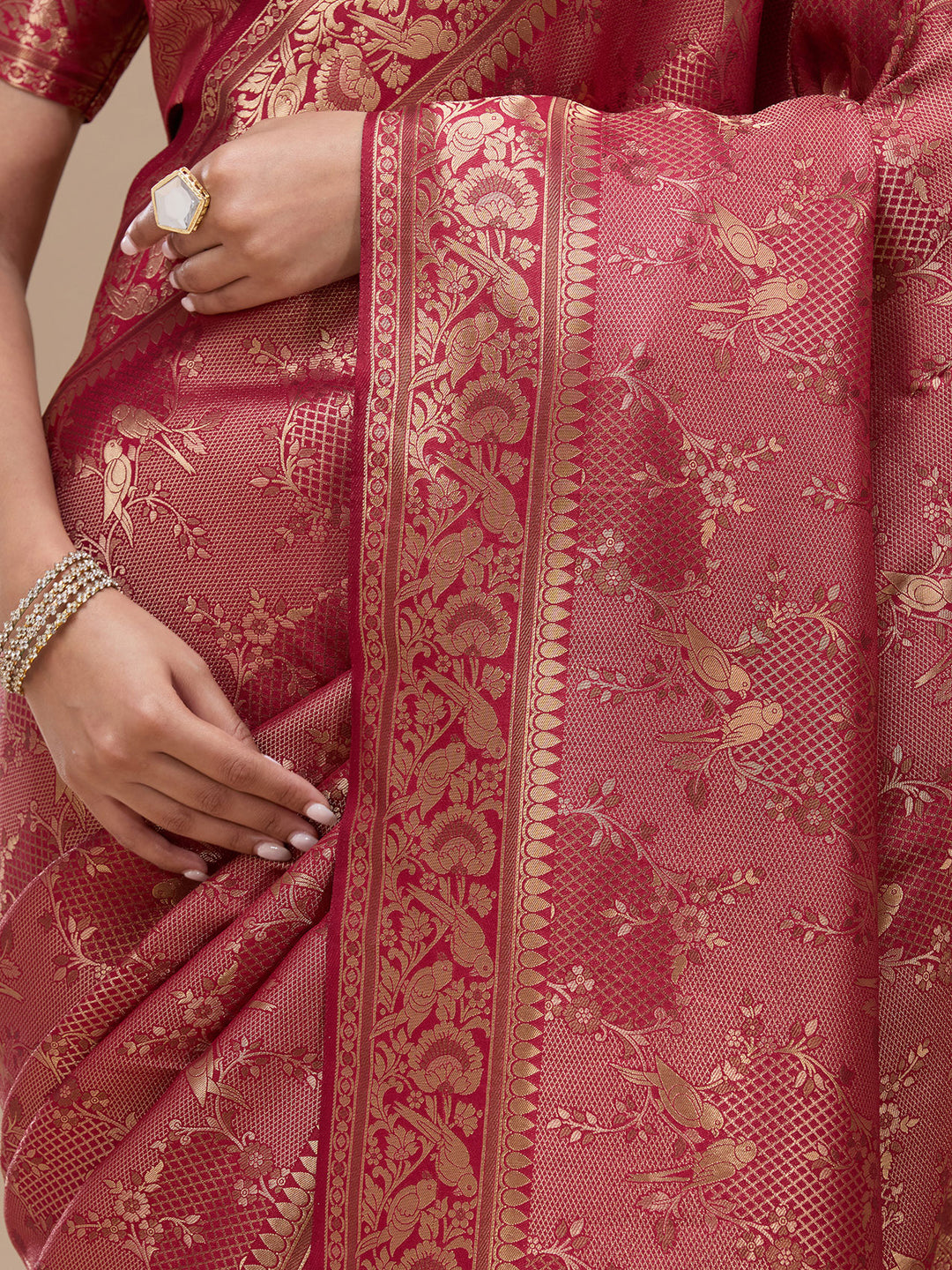 Maroon Silk Jaal Zariwork Saree With Matching Blouse Piece