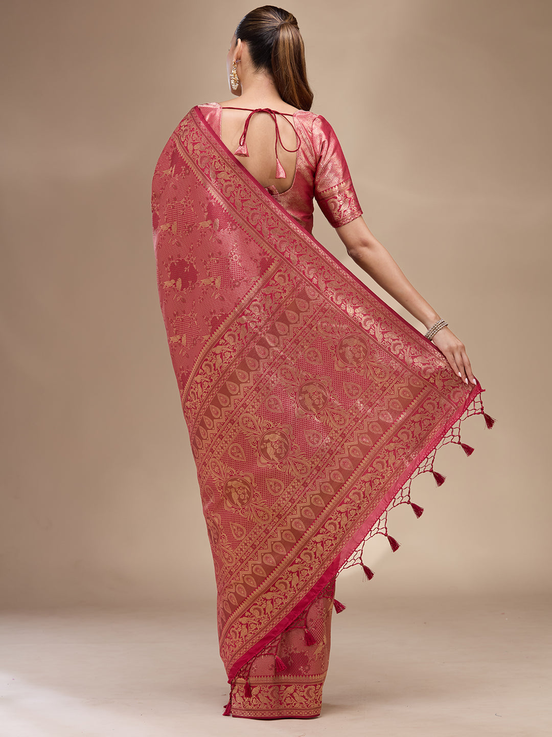 Maroon Silk Jaal Zariwork Saree With Matching Blouse Piece