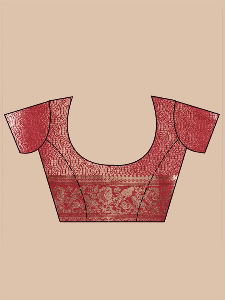 Maroon Silk Jaal Zariwork Saree With Matching Blouse Piece