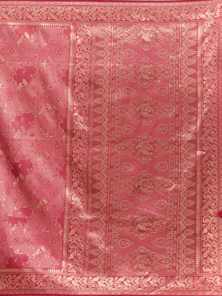 Maroon Silk Jaal Zariwork Saree With Matching Blouse Piece