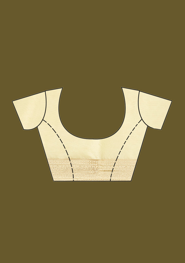 Cream Silk Jaal Zariwork Saree With Matching Blouse Piece