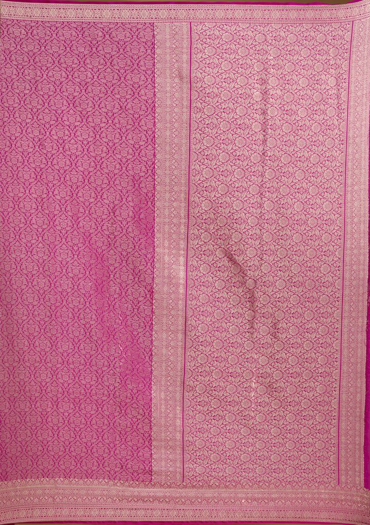 Magenta Pink Silk Jaal Zariwork Saree With Matching Blouse Piece