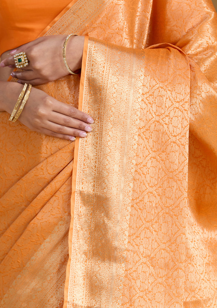 Orange Silk Jaal Zariwork Saree With Matching Blouse Piece