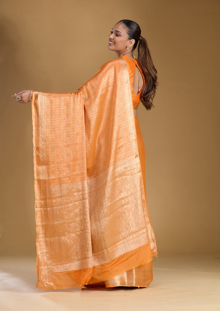 Orange Silk Jaal Zariwork Saree With Matching Blouse Piece