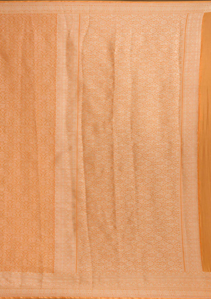 Orange Silk Jaal Zariwork Saree With Matching Blouse Piece
