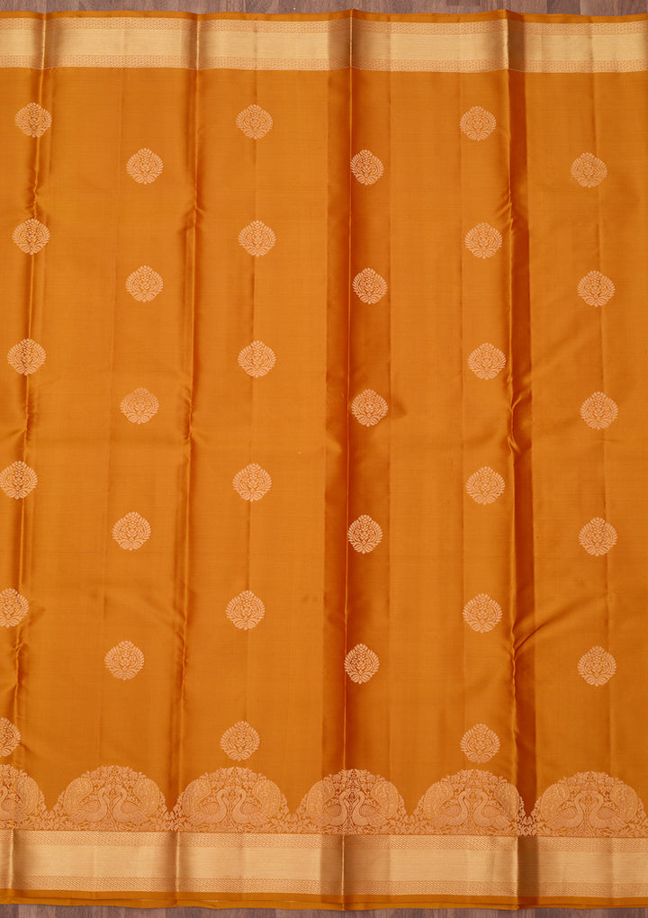 Mustard Silk Buti Gold Zariwork Saree With Matching Blouse Piece
