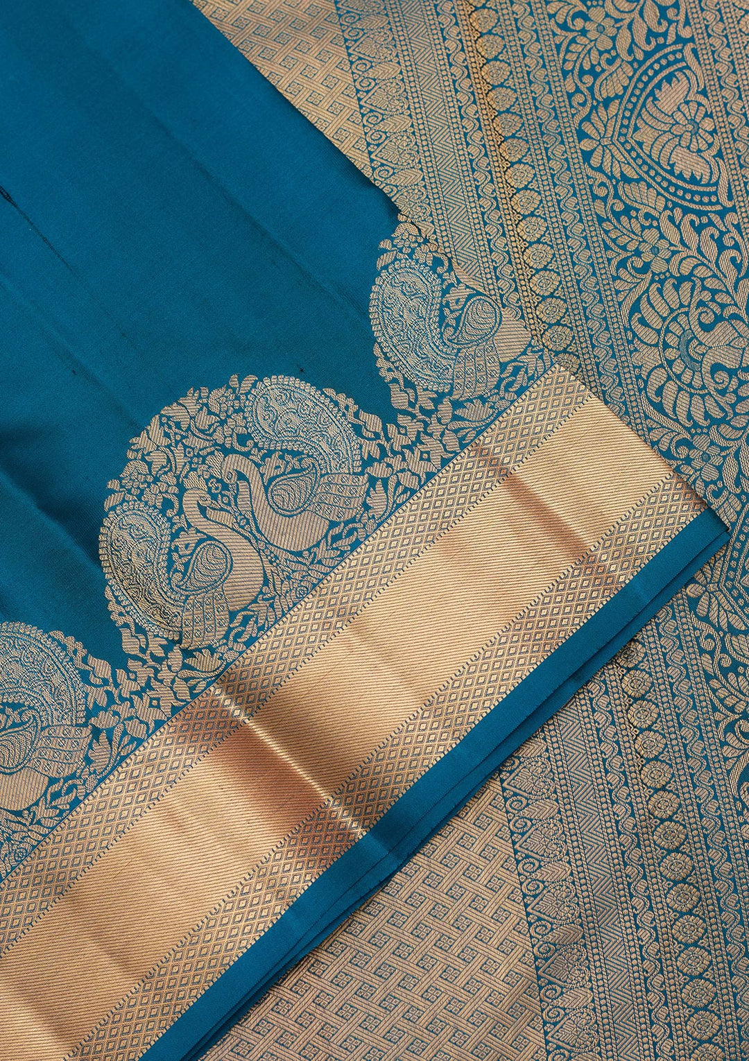 Peacock Blue Silk Buti Saree With Matching Blouse Piece