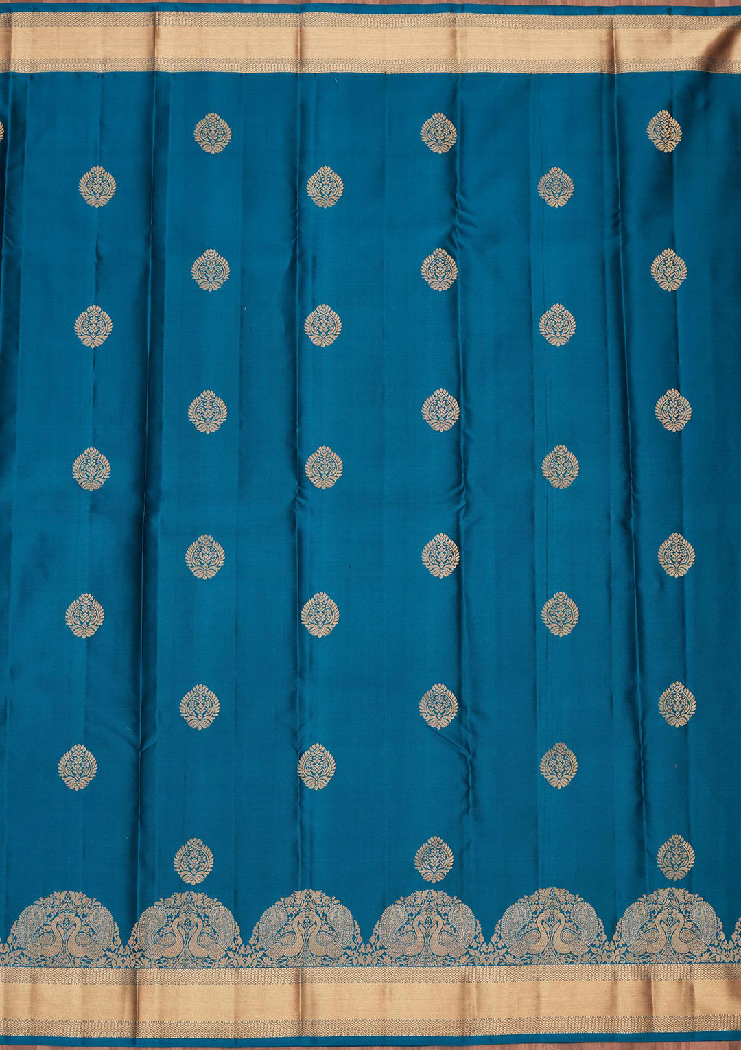 Peacock Blue Silk Buti Saree With Matching Blouse Piece
