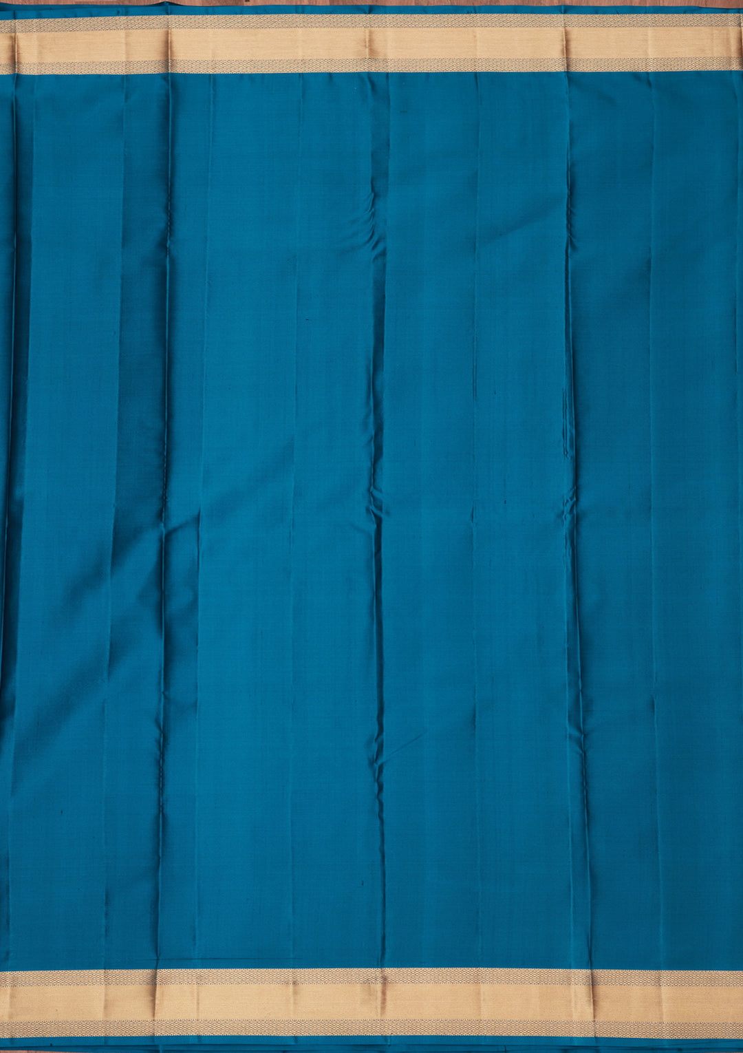 Peacock Blue Silk Buti Saree With Matching Blouse Piece