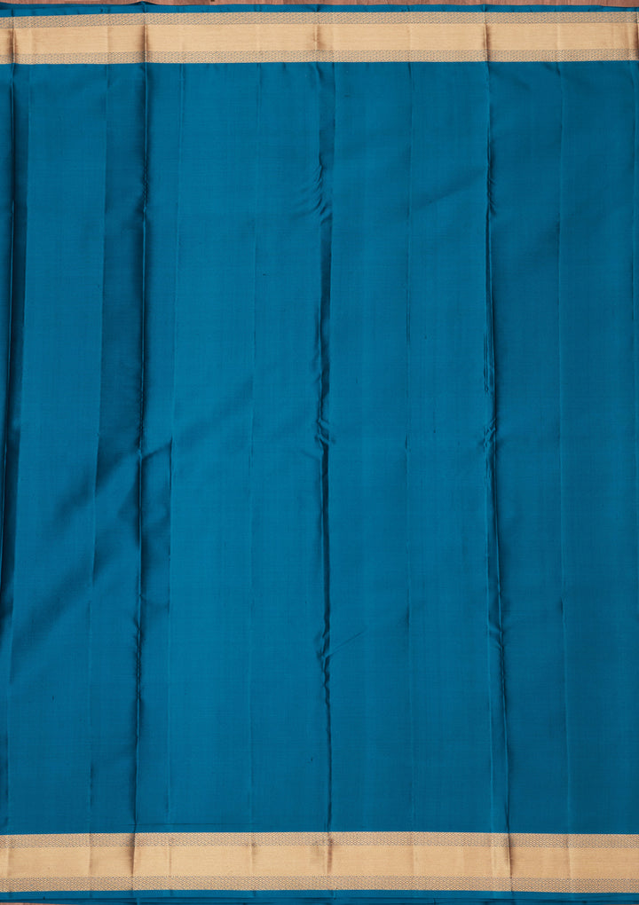Peacock Blue Silk Buti Saree With Matching Blouse Piece