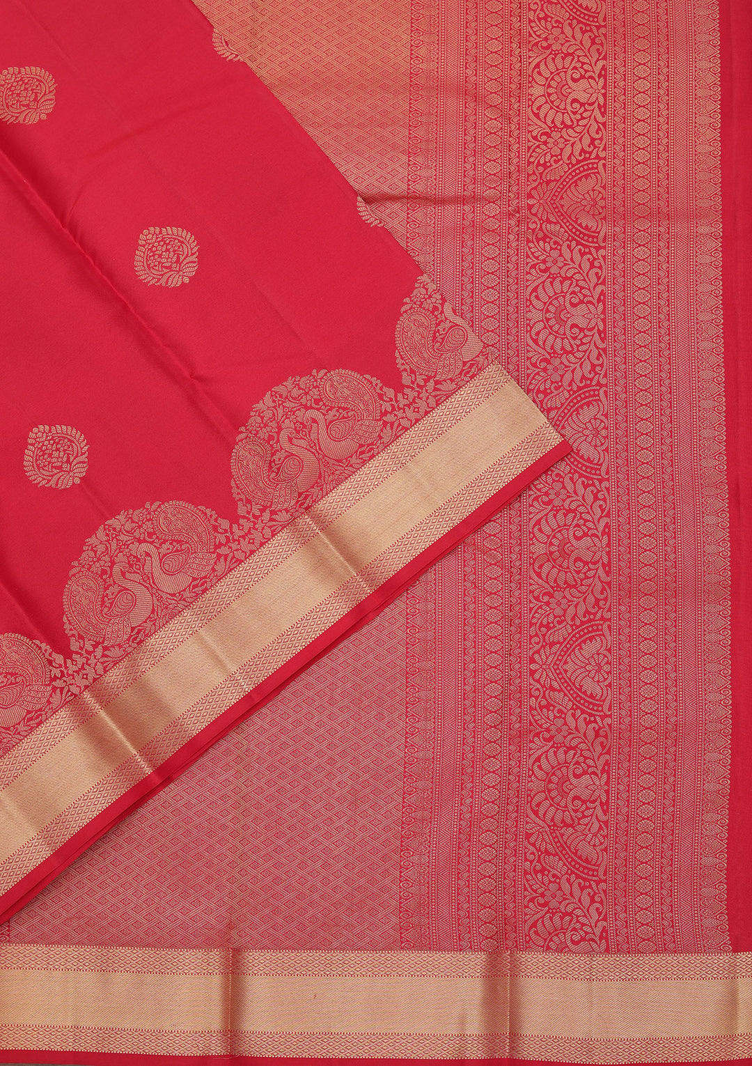 Rani Pink Silk Buti Gold Zariwork Saree With Matching Blouse Piece