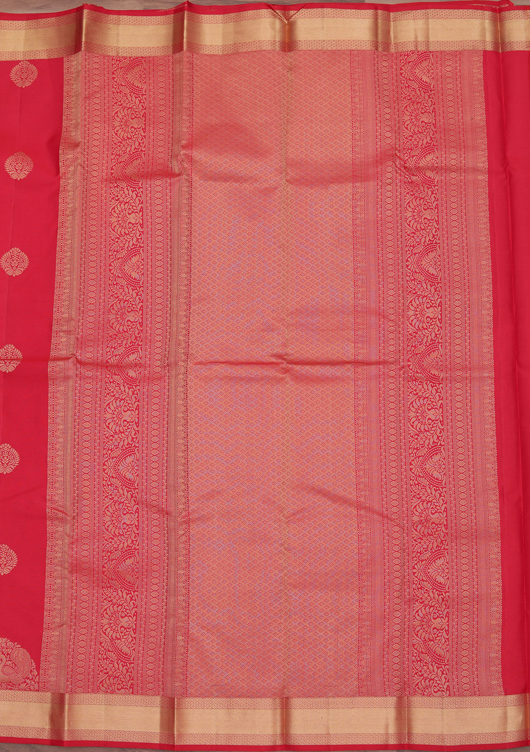Rani Pink Silk Buti Gold Zariwork Saree With Matching Blouse Piece