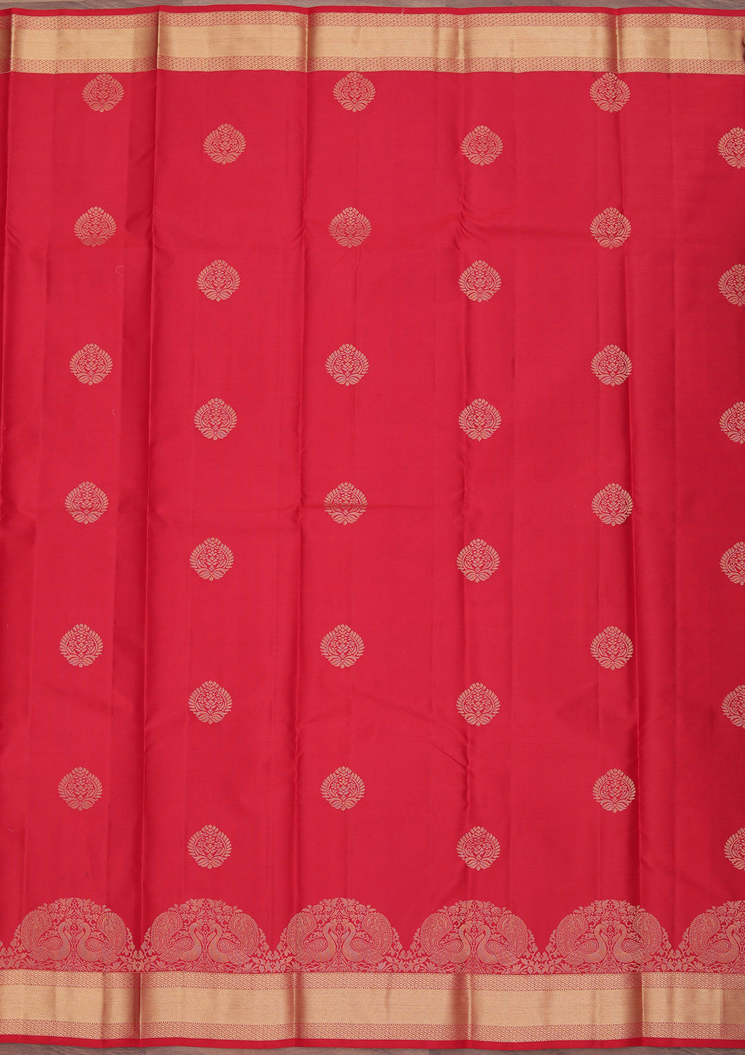 Rani Pink Silk Buti Gold Zariwork Saree With Matching Blouse Piece