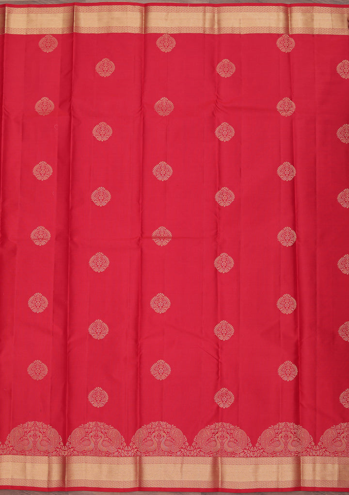 Rani Pink Silk Buti Gold Zariwork Saree With Matching Blouse Piece
