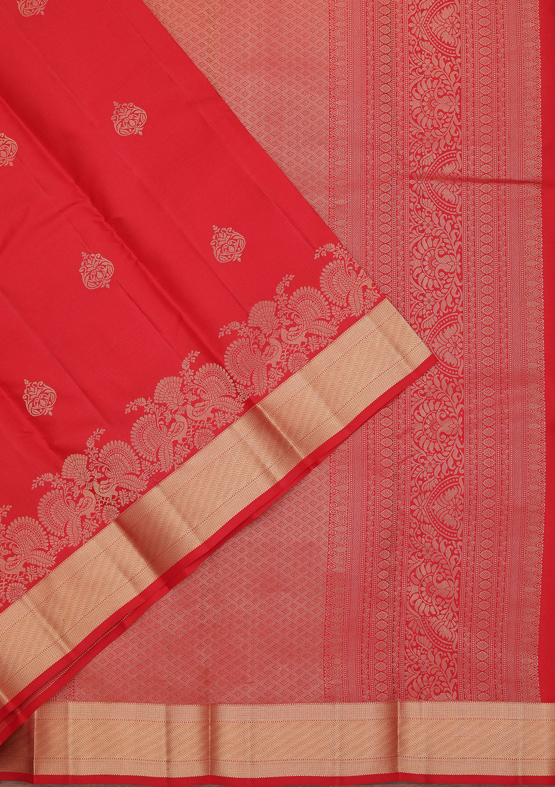 Red Silk Buti Gold Zariwork Saree With Matching Blouse Piece