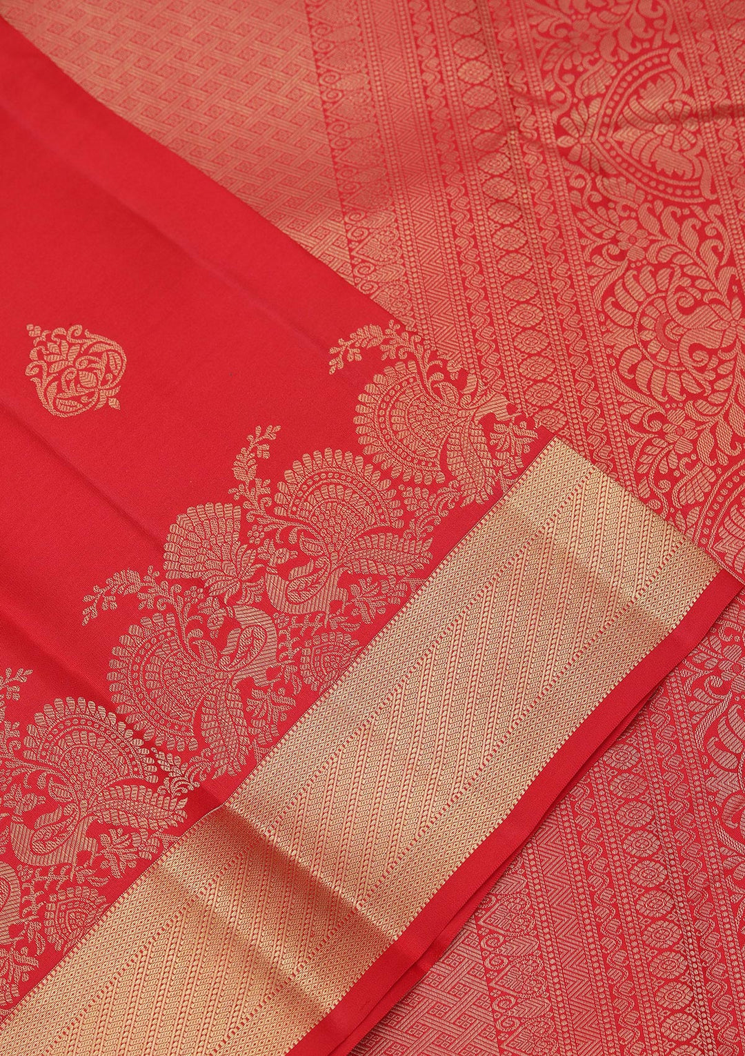 Red Silk Buti Gold Zariwork Saree With Matching Blouse Piece