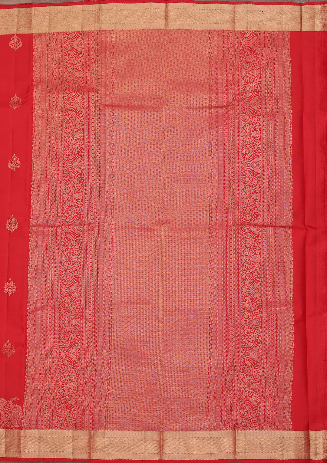 Red Silk Buti Gold Zariwork Saree With Matching Blouse Piece