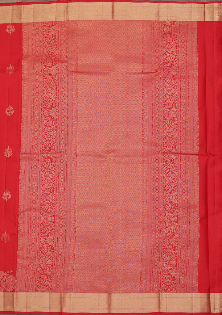 Red Silk Buti Gold Zariwork Saree With Matching Blouse Piece
