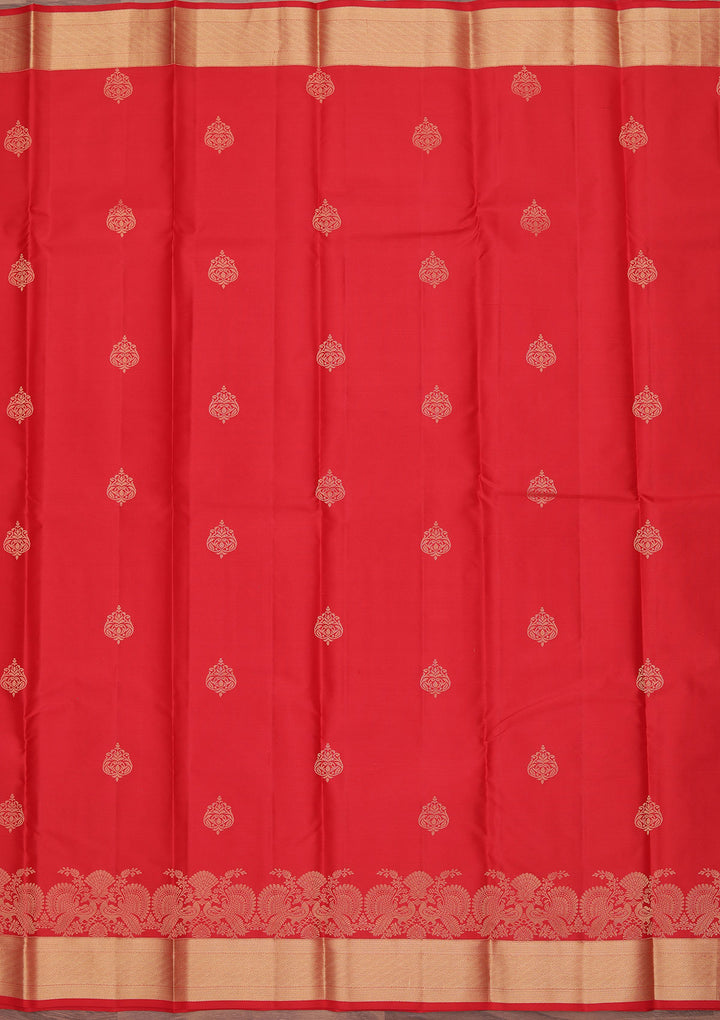 Red Silk Buti Gold Zariwork Saree With Matching Blouse Piece