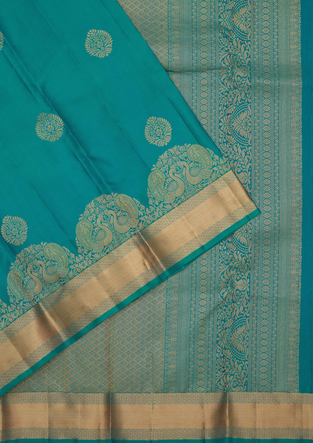 Sea Green Silk Buti Saree With Matching Blouse Piece