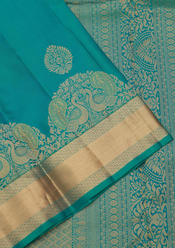 Sea Green Silk Buti Saree With Matching Blouse Piece