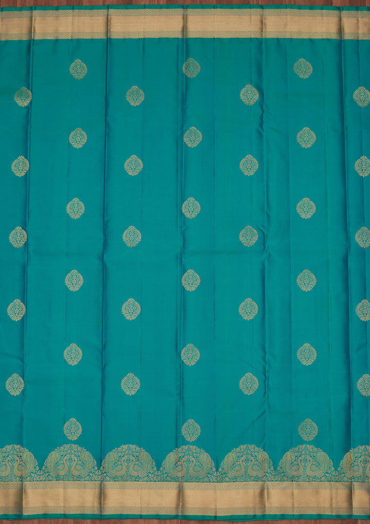 Sea Green Silk Buti Saree With Matching Blouse Piece