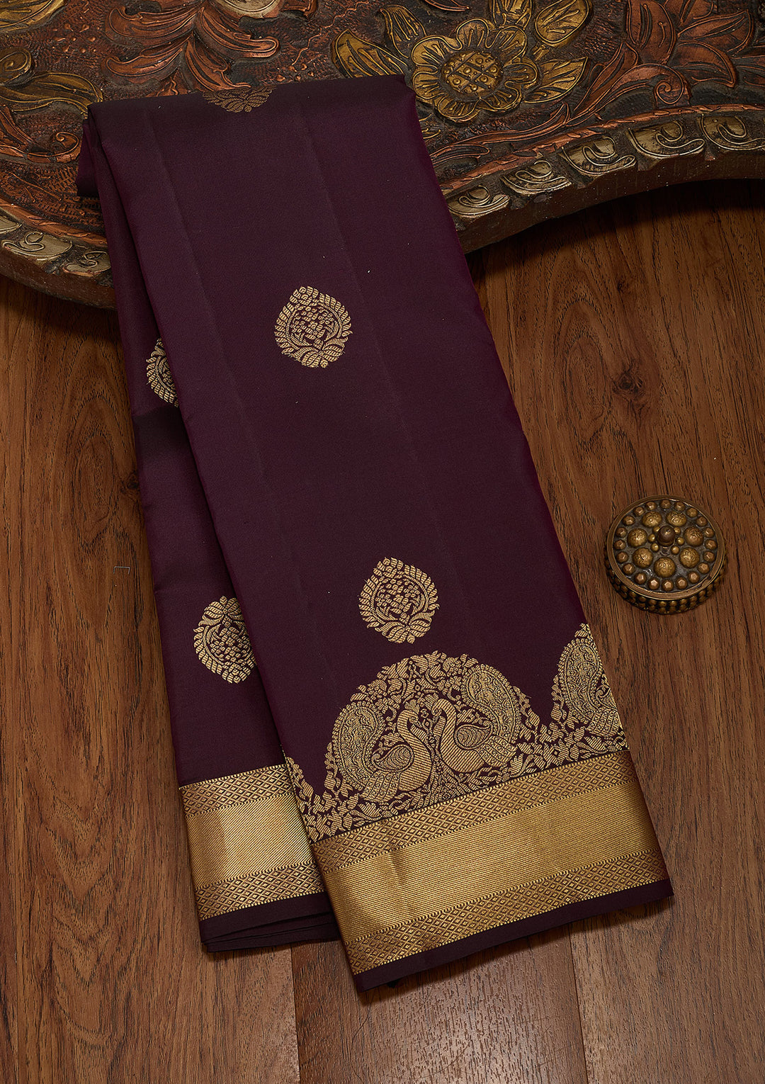 Wine Silk Buti Saree With Matching Blouse Piece
