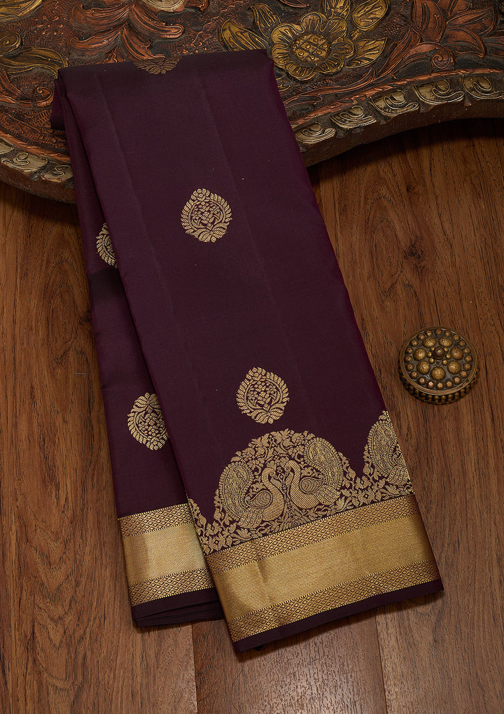Wine Silk Buti Saree With Matching Blouse Piece