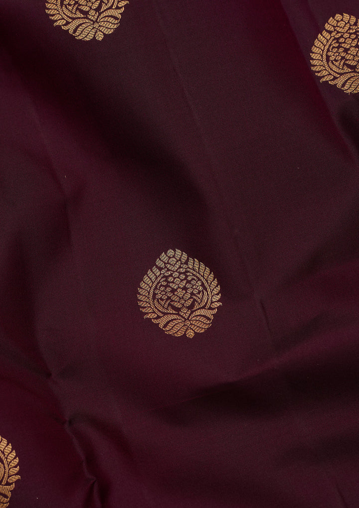 Wine Silk Buti Saree With Matching Blouse Piece