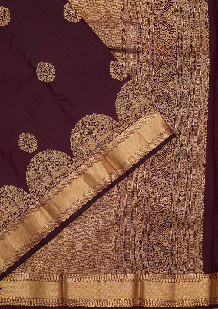 Wine Silk Buti Saree With Matching Blouse Piece