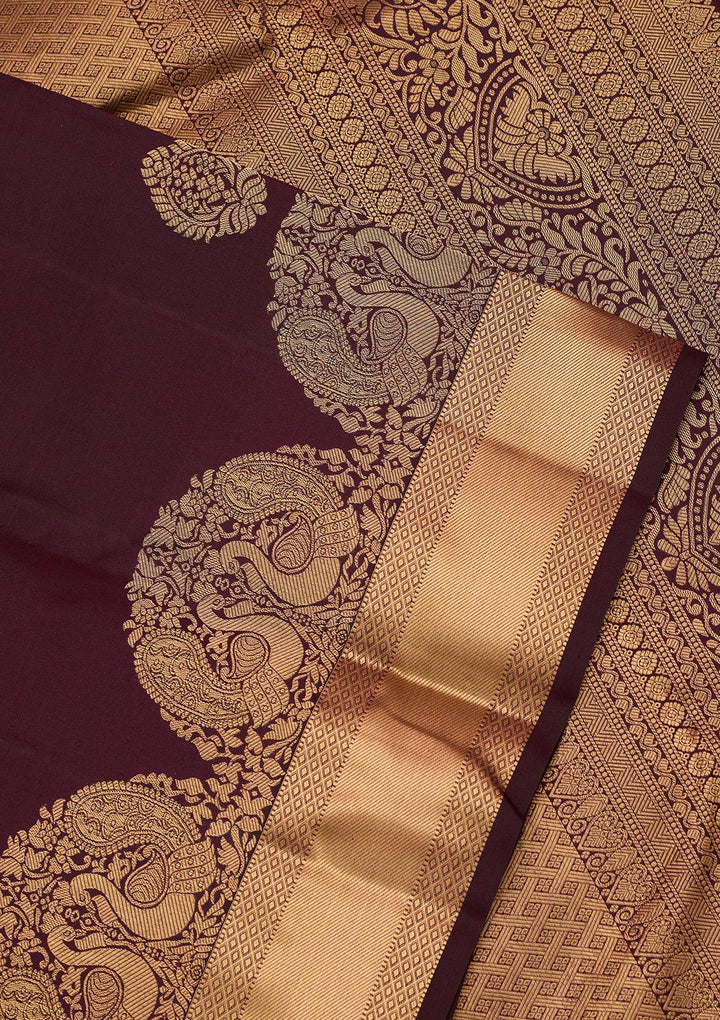 Wine Silk Buti Saree With Matching Blouse Piece