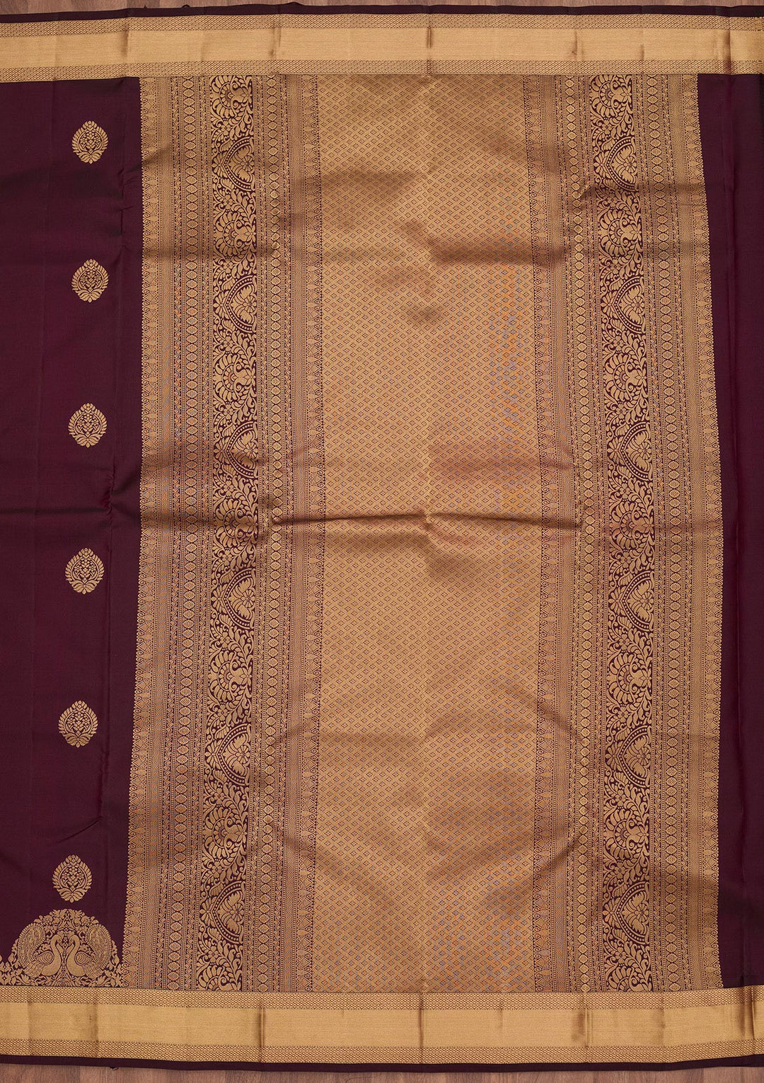 Wine Silk Buti Saree With Matching Blouse Piece