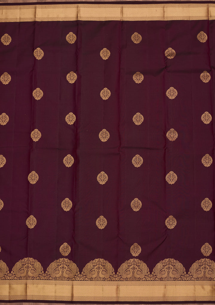 Wine Silk Buti Saree With Matching Blouse Piece