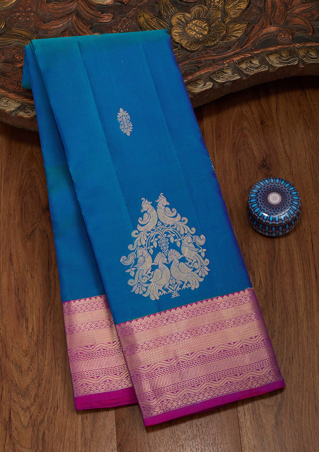 Blue Silk Buti Saree With Matching Blouse Piece