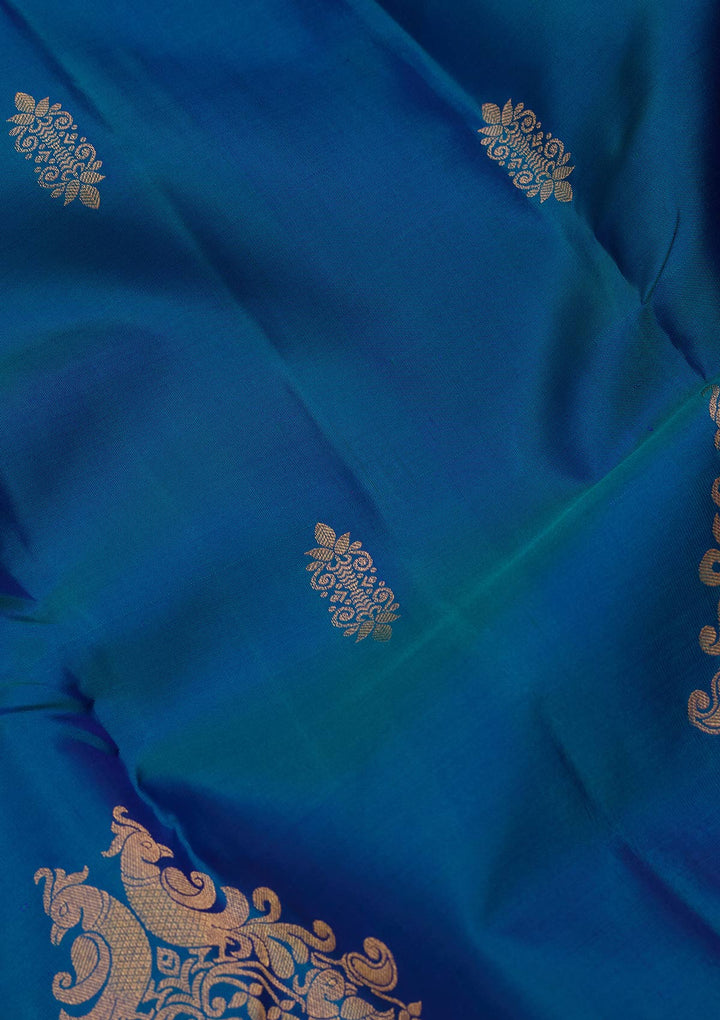 Blue Silk Buti Saree With Matching Blouse Piece
