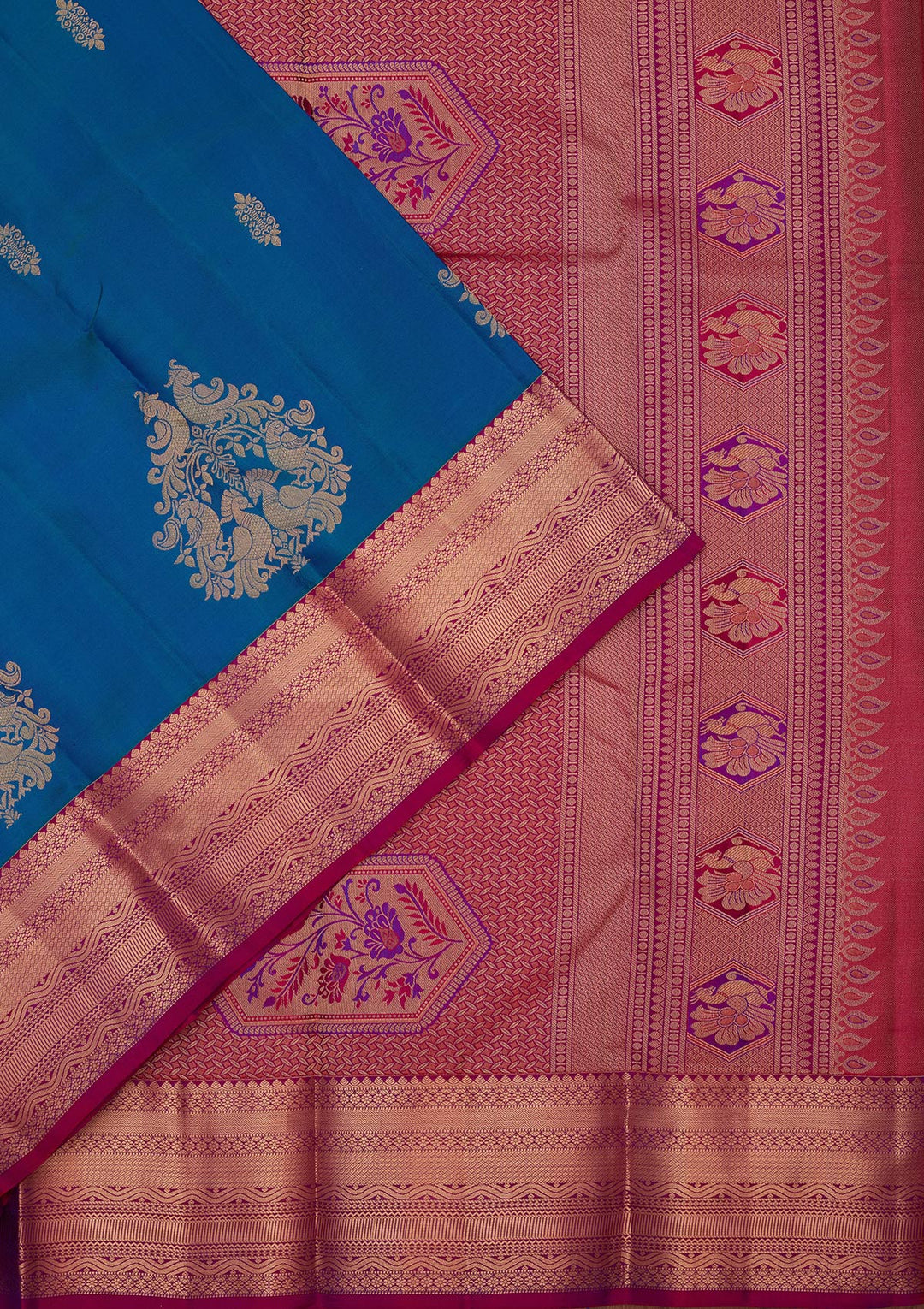 Blue Silk Buti Saree With Matching Blouse Piece