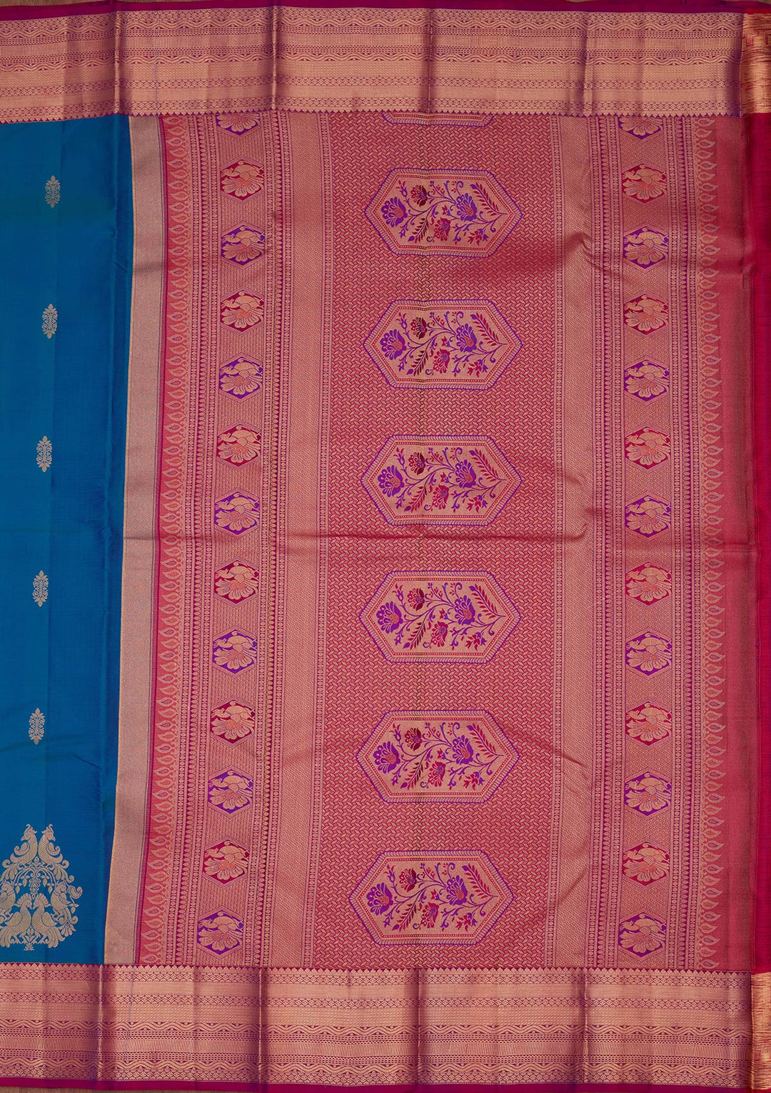 Blue Silk Buti Saree With Matching Blouse Piece