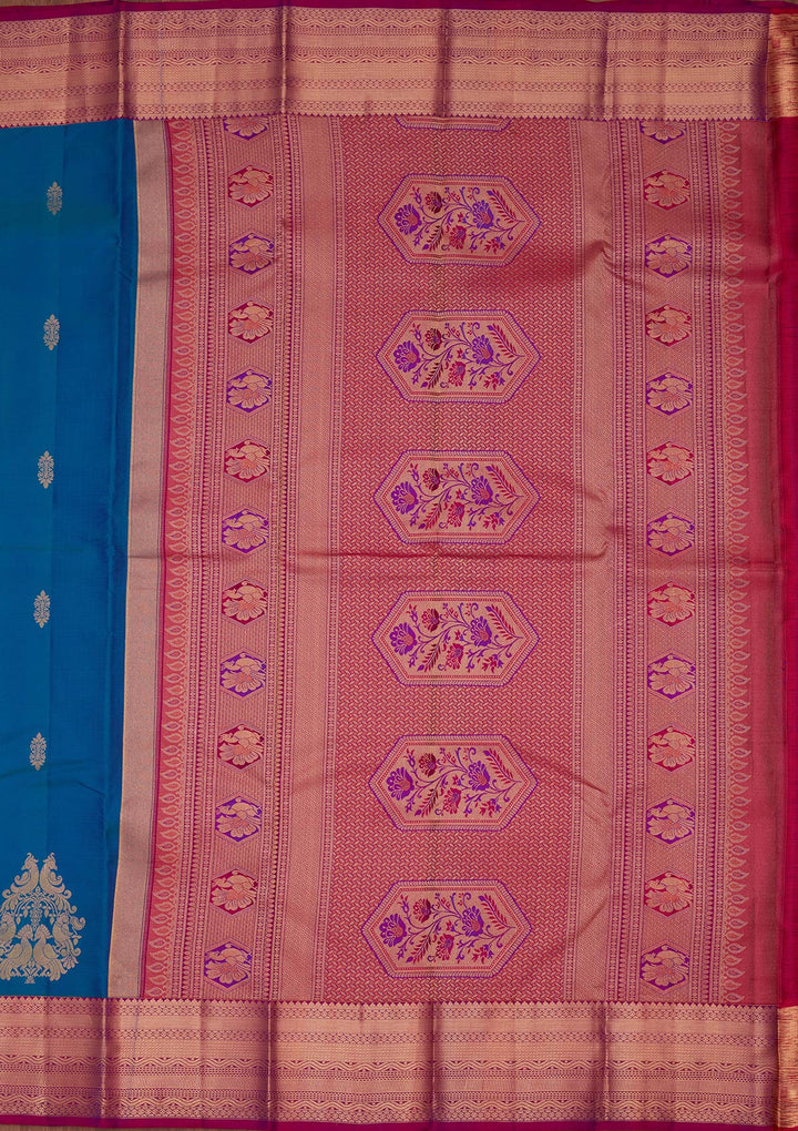 Blue Silk Buti Saree With Matching Blouse Piece
