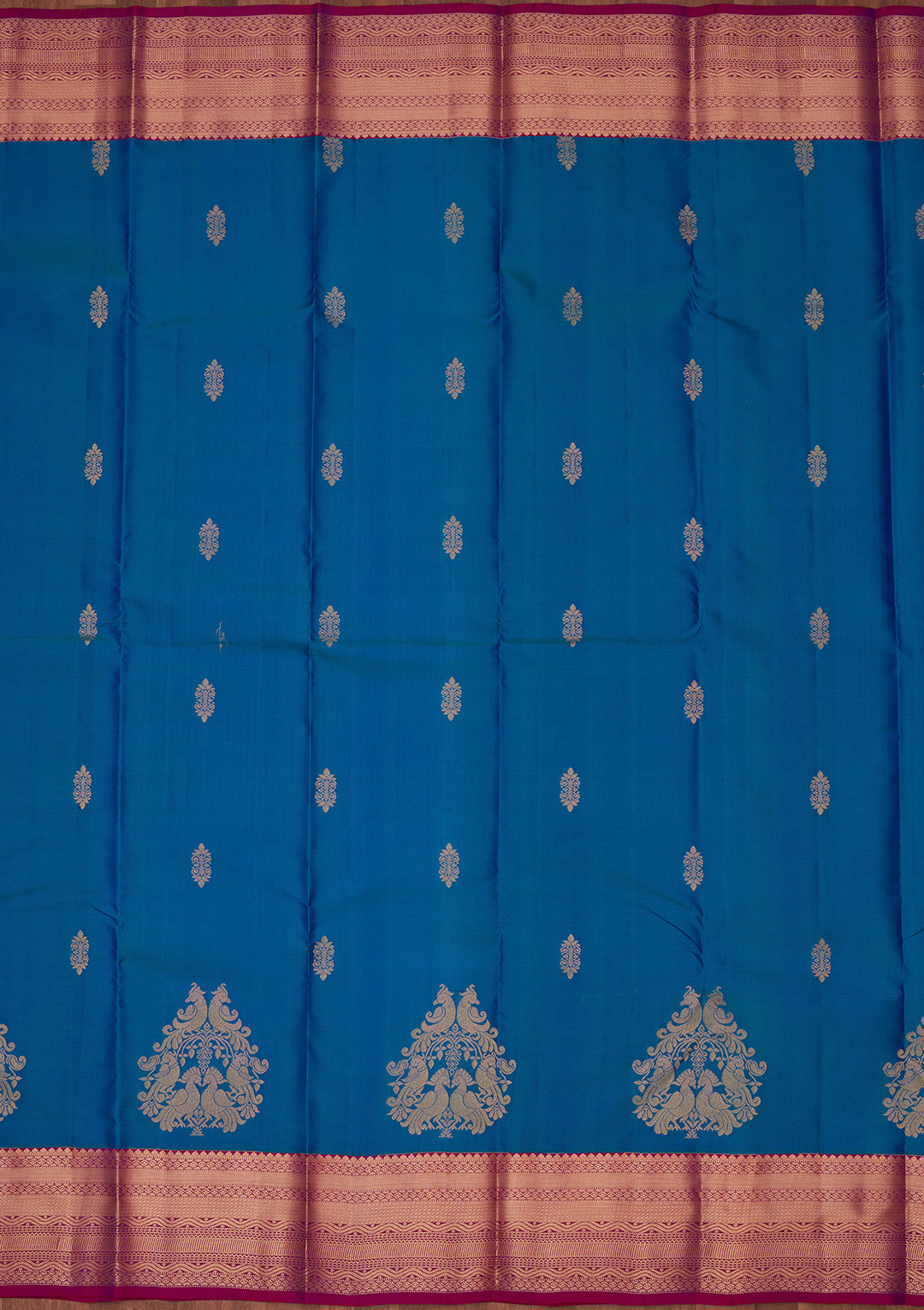 Blue Silk Buti Saree With Matching Blouse Piece