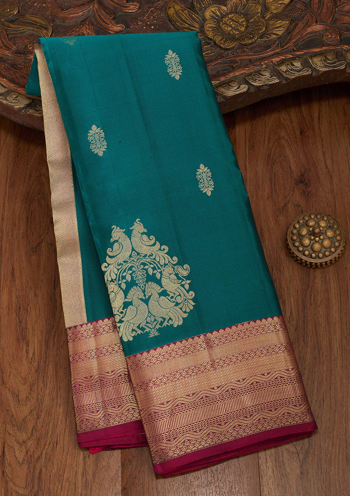 Rama Green Silk Buti Saree With Matching Blouse Piece