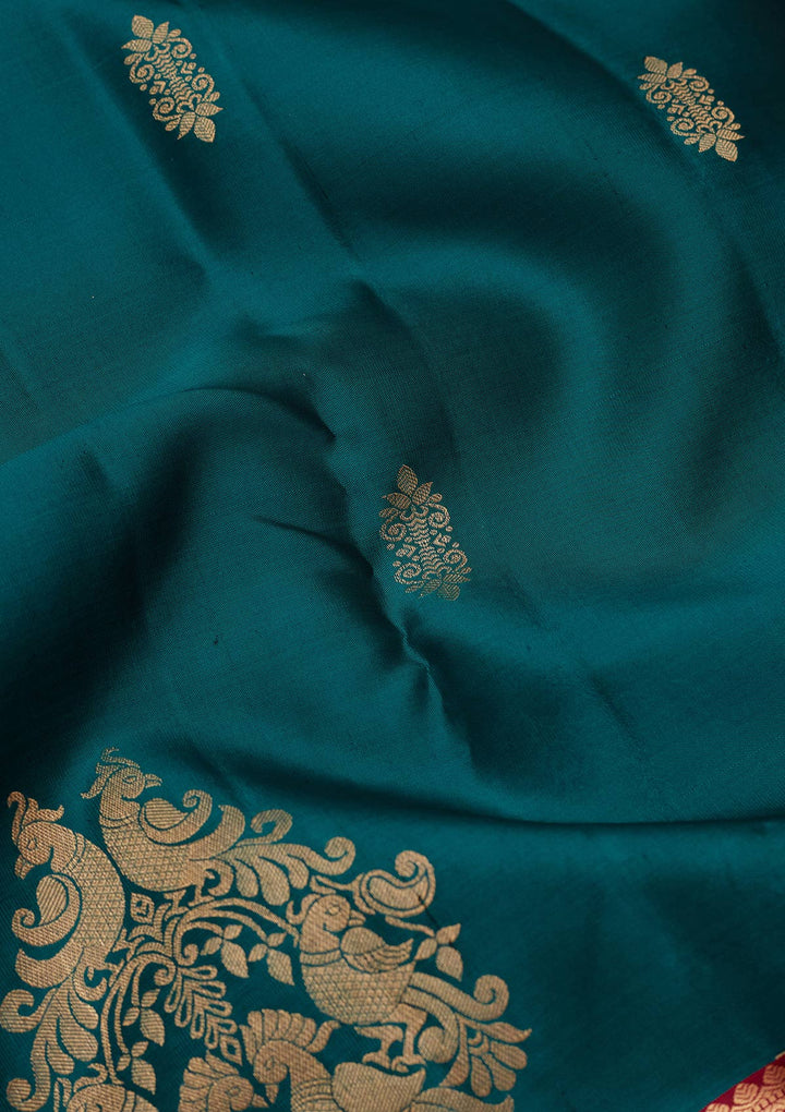 Rama Green Silk Buti Saree With Matching Blouse Piece